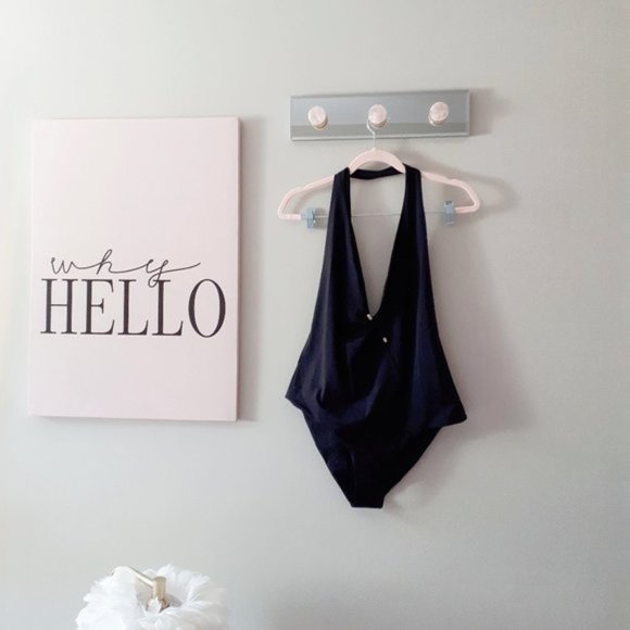 NWT Versace black plunging one piece swimsuit with signature gold tone accent, 4 - Picture 6 of 8